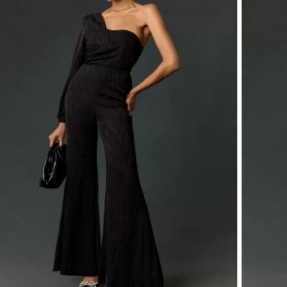 ANTHROPOLOGIE | AUDETTE NEW Elegant Black One-Shoulder Jumpsuit Women’s Size L - Picture 1 of 15